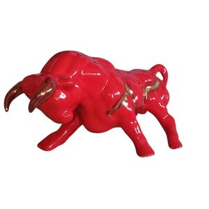 Large Vintage Red Ceramic Charging bull Figurine